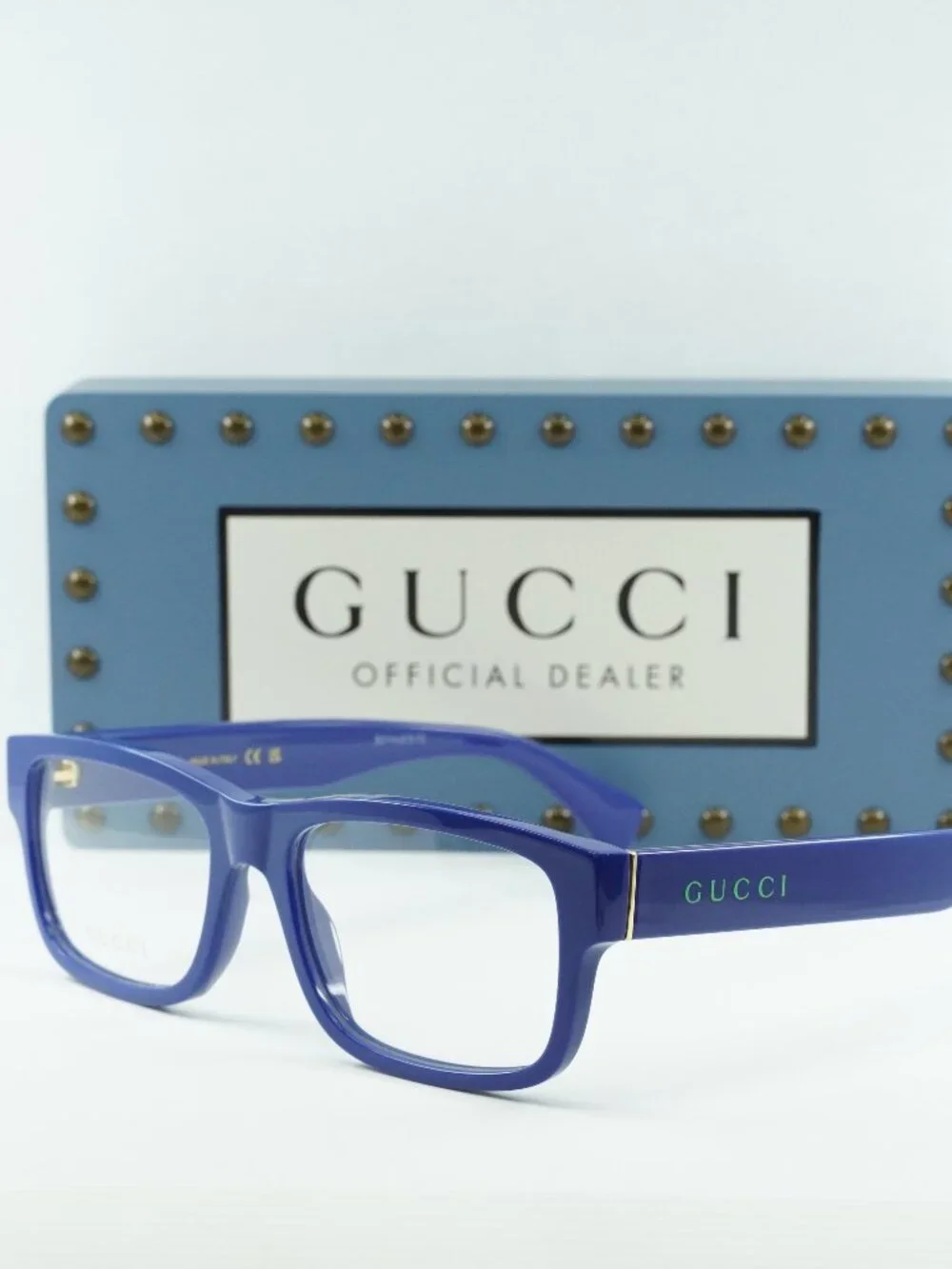 Gucci GG1141O 002 Rectangle Eyeglasses – Blue 56mm - Picture 1 of 10